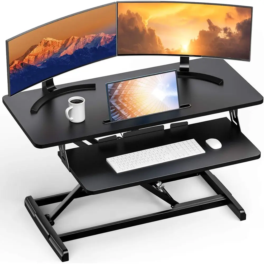 Height-Adjustable Standing Desk Converter with Removable Keyboard Tray, 35 Large Desk Riser for Dual Monitor Setups
Height-Adjustable Standing Desk Converter with Removable Keyboard Tray, 35 Large Desk Riser for Dual Monitor Setups