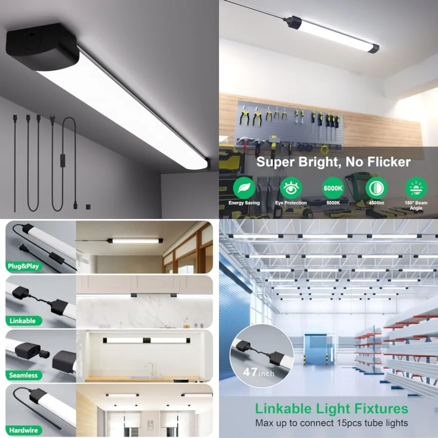 Plug in Light 4Feet 5000K Linkable LED Tube Shop Closet Under-Cabinet Utility Lights, IP66 Waterproof, Overhead Ceiling Workben
Plug in Light 4Feet 5000K Linkable LED Tube Shop Closet Under-Cabinet Utility Lights, IP66 Waterproof, Overhead Ceiling Workben