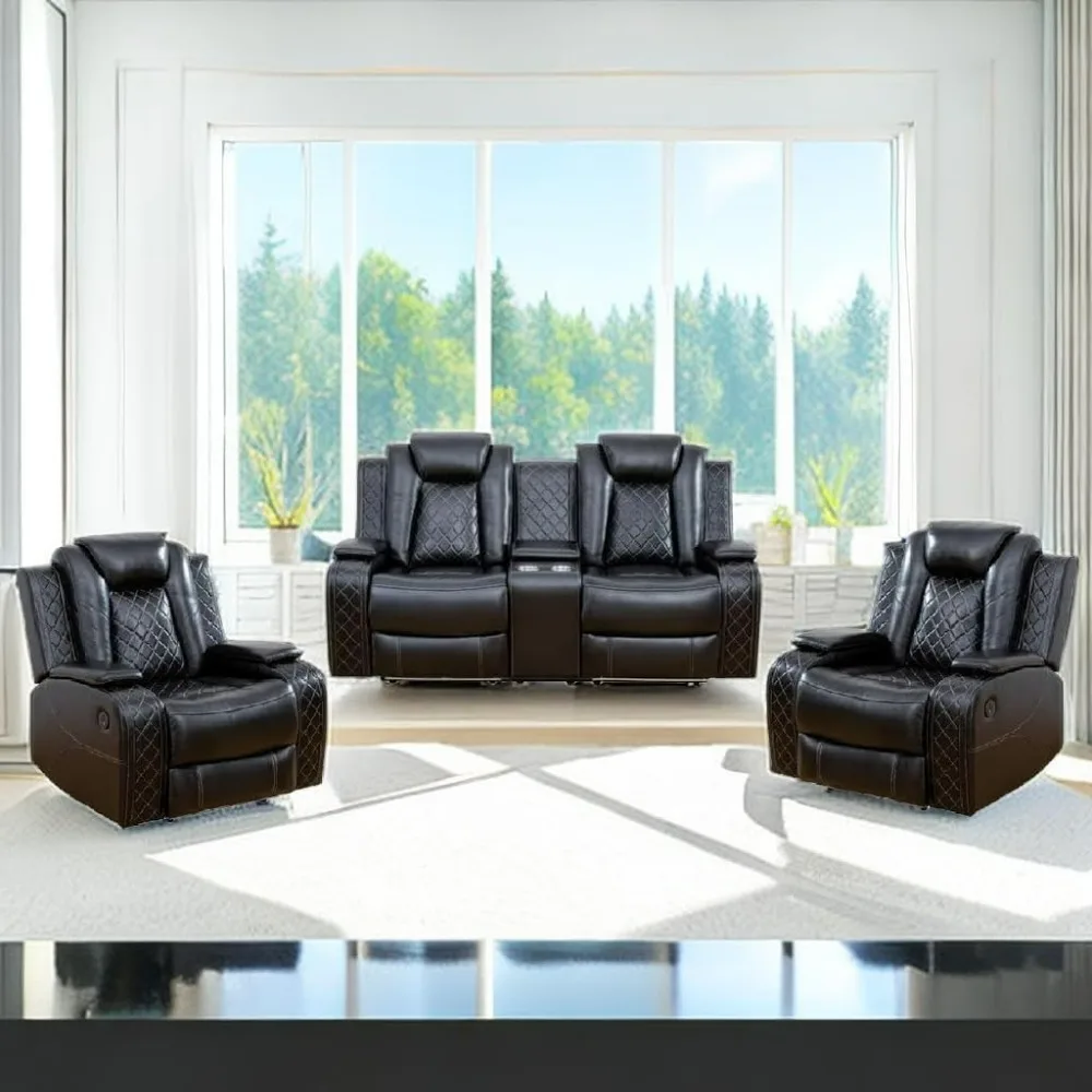 Recliner Sofa Set with LED Lights, Living Room Furniture, Reclining Sofa, loveseat, Chair with USB Port/Storage
Recliner Sofa Set with LED Lights, Living Room Furniture, Reclining Sofa, loveseat, Chair with USB Port/Storage