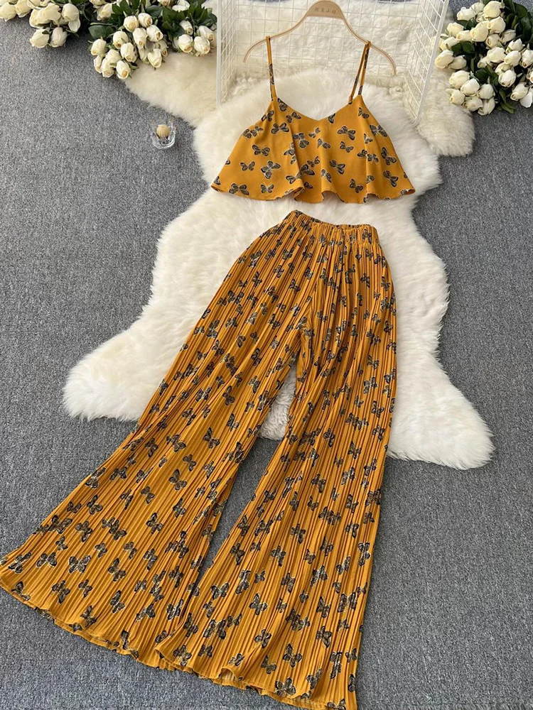 Summer Women Floral Printed Two Piece Set Sexy Strapless Tank Tops + High Waist Draped Pants Pleated Vacation Beach 2Pcs Suits
Summer Women Floral Printed Two Piece Set Sexy Strapless Tank Tops + High Waist Draped Pants Pleated Vacation Beach 2Pcs Suits