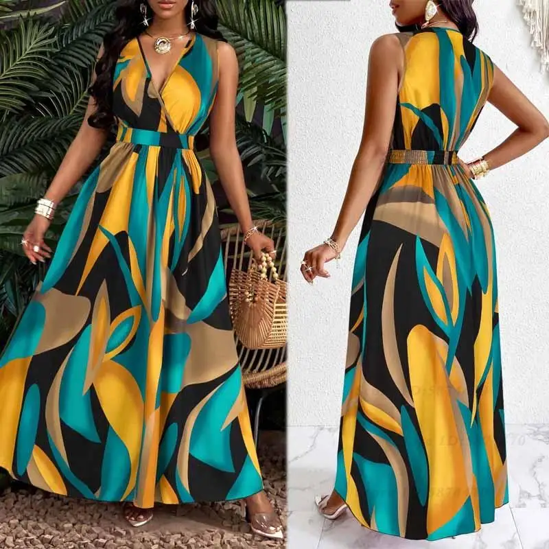 Women Tropical Print V-Neck Waist Section Cable Knit Fit and Flare Dress Elegant Sleeveless Beach Party Slim Maxi Dresses
Women Tropical Print V-Neck Waist Section Cable Knit Fit and Flare Dress Elegant Sleeveless Beach Party Slim Maxi Dresses