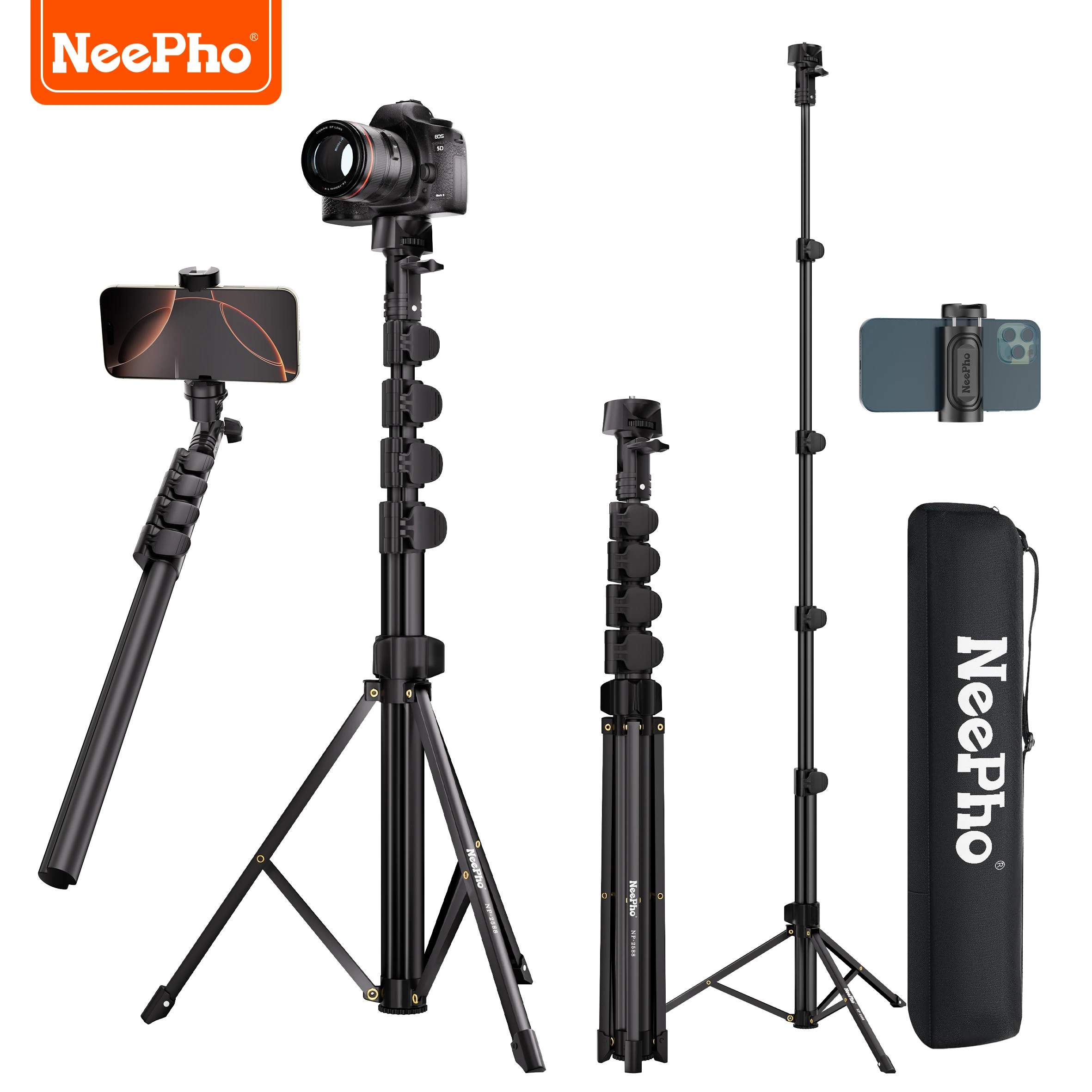 NeePho NP-2588 180cm Multi-angle Aluminum Alloy Tripod Selfie Stick with Cold Shoe Mount, Compatible with Phones and Cameras
NeePho NP-2588 180cm Multi-angle Aluminum Alloy Tripod Selfie Stick with Cold Shoe Mount, Compatible with Phones and Cameras