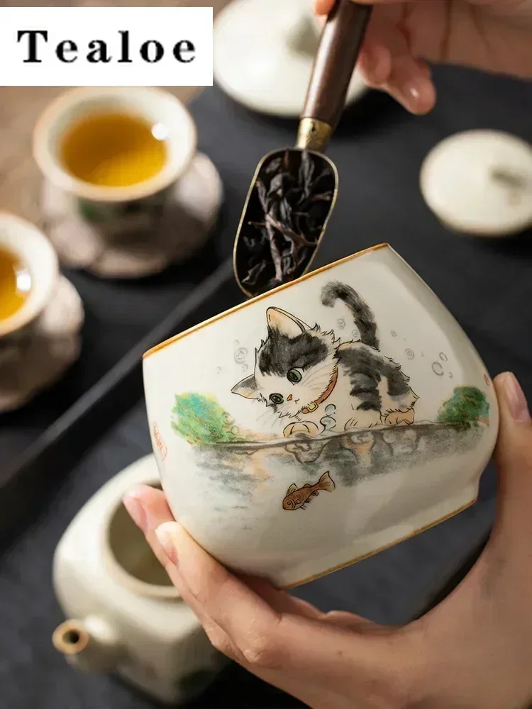 Ru Kiln Cute Cat Tea Jar Household Moisture Proof High-end Sealed Jar Storage Jars Kung Fu Tea Set Tea Ceremony Accessories
Ru Kiln Cute Cat Tea Jar Household Moisture Proof High-end Sealed Jar Storage Jars Kung Fu Tea Set Tea Ceremony Accessories