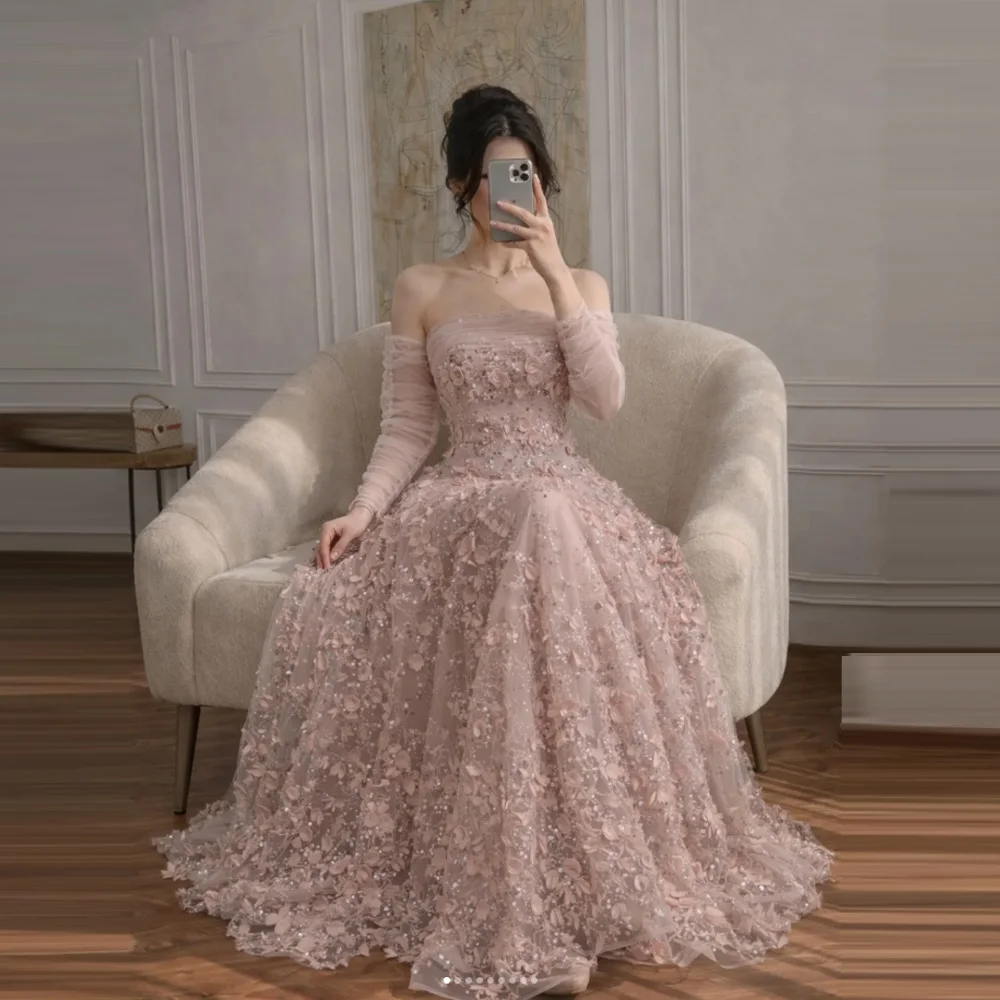 Customized Arabic Pink Flowers Strapless A-Line Evening Dress Romantic Women Occasion Party Gown
Customized Arabic Pink Flowers Strapless A-Line Evening Dress Romantic Women Occasion Party Gown