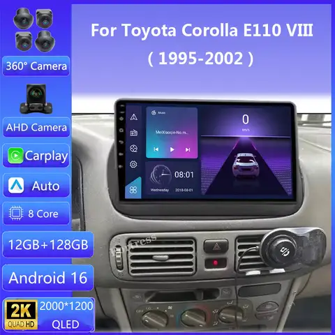 Toyota Corolla 8 E110 1997-2002 Sağdan Direksiyonlu Araçlar İçin Android 16 Araç GPS Radyo Multimedya Video Oynatıcı, CarPlay Stereo 4G WIFI Destekli Ana Ünite