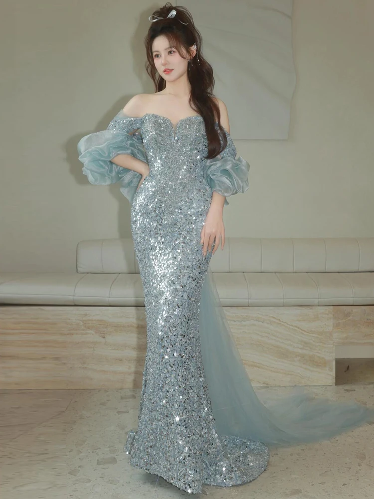 Ele Blue Evening Gown One oulder Wedding Dr Sparkling Sequins Prom Dr Fi Tail Skirt for Engagement And Banquet
Ele Blue Evening Gown One oulder Wedding Dr Sparkling Sequins Prom Dr Fi Tail Skirt for Engagement And Banquet