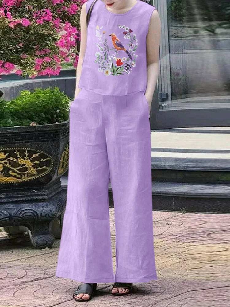 ZANZEA Summer 2PCS Outfits Fashion Women Matching Sets O Neck Sleeveless Blouse Loose Pant Sets Elegant 2025 Printed Tracksuits
ZANZEA Summer 2PCS Outfits Fashion Women Matching Sets O Neck Sleeveless Blouse Loose Pant Sets Elegant 2025 Printed Tracksuits