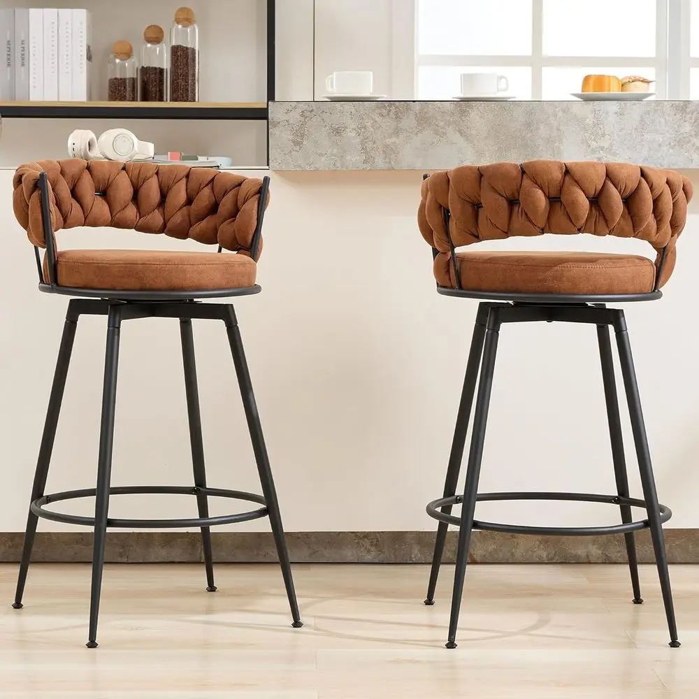 Set of 2 28 Swivel Bar Stools with Woven Back and Suede Fabric, Suitable for Kitchen Island, Cafe, and Pub Counter, Brown
Set of 2 28 Swivel Bar Stools with Woven Back and Suede Fabric, Suitable for Kitchen Island, Cafe, and Pub Counter, Brown