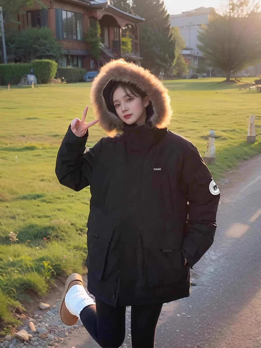 Fuyuan Black Parka down Jacket Women's Thickened Winter New Style Couple Workwear Cotton Coat Long Sleeve Zipper Closure
Fuyuan Black Parka down Jacket Women's Thickened Winter New Style Couple Workwear Cotton Coat Long Sleeve Zipper Closure