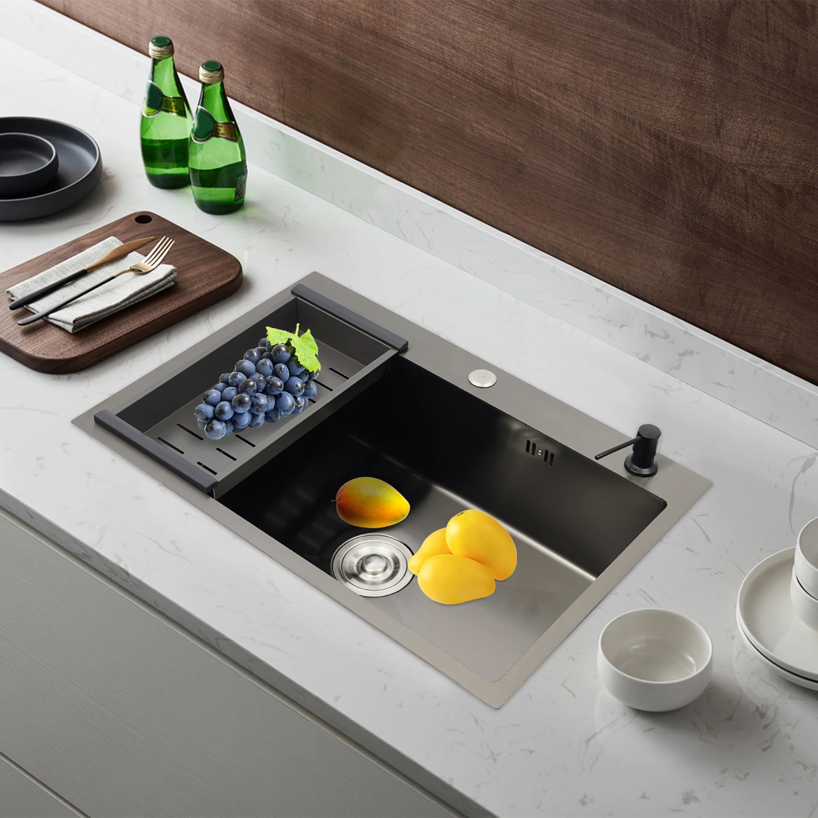 Stainless Steel Sink with Draining Basket Soap Dispenser Drainer for Home Kitchen Restaurant Cafe Bar Hotel Milk Tea Shop
Stainless Steel Sink with Draining Basket Soap Dispenser Drainer for Home Kitchen Restaurant Cafe Bar Hotel Milk Tea Shop