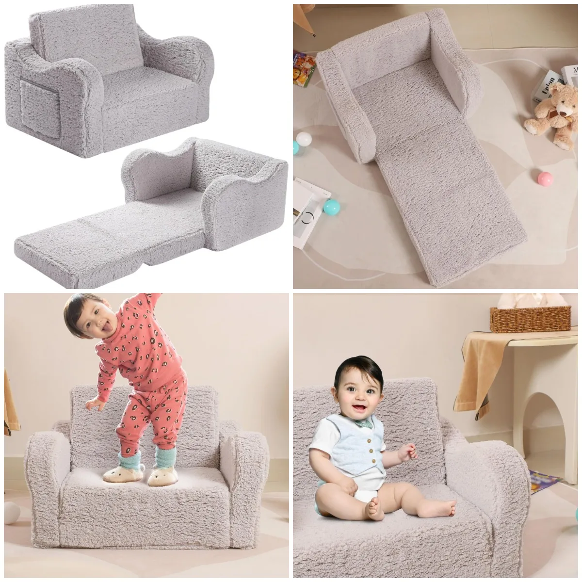 Kids Sofa, 2-in-1 Flip-Out Foam Couch with Soft Sherpa Cover, Cozy Play Lounge Chair, Grey
Kids Sofa, 2-in-1 Flip-Out Foam Couch with Soft Sherpa Cover, Cozy Play Lounge Chair, Grey