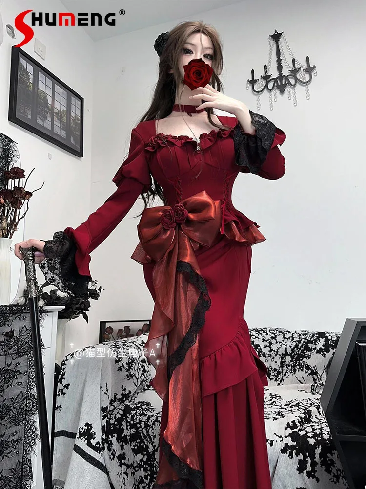 Red Elegant Lolita Fishtail Dress Summer Women's Sweet Bow Slim-Fit Gothic Vintage Birthday Date Evening Dress Vestidos De Mujer
Red Elegant Lolita Fishtail Dress Summer Women's Sweet Bow Slim-Fit Gothic Vintage Birthday Date Evening Dress Vestidos De Mujer