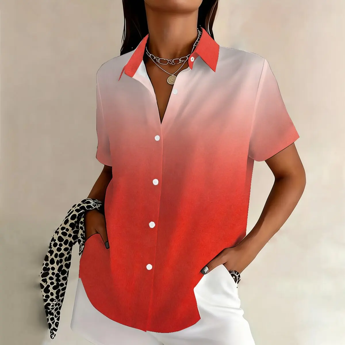 Summer women's plus-size short-sleeve shirt, vibrant gradient red, simple and eye-catching,suitable for business and casual wear
Summer women's plus-size short-sleeve shirt, vibrant gradient red, simple and eye-catching,suitable for business and casual wear