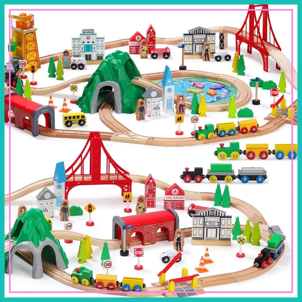 112-Piece Wooden Train Set with Double-Sided Tracks, Compatible with Major Brands
112-Piece Wooden Train Set with Double-Sided Tracks, Compatible with Major Brands
