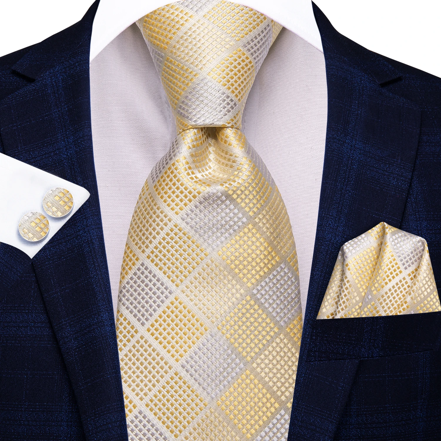 Hi-Tie Champagne Plaid Elegant Men Tie Jacquard Necktie Accessory Daily Wear Cravat Wedding Business Party Hanky Cufflink
Hi-Tie Champagne Plaid Elegant Men Tie Jacquard Necktie Accessory Daily Wear Cravat Wedding Business Party Hanky Cufflink
