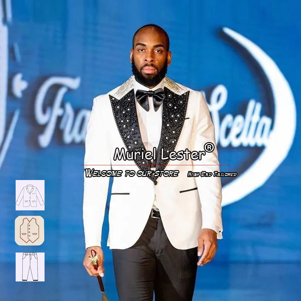 Luxury Mens Suits Groom Wear White Blazer Black Pants 2 Pieces Formal Stage Performance Dress Customized Size Color Jacket 2023
Luxury Mens Suits Groom Wear White Blazer Black Pants 2 Pieces Formal Stage Performance Dress Customized Size Color Jacket 2023