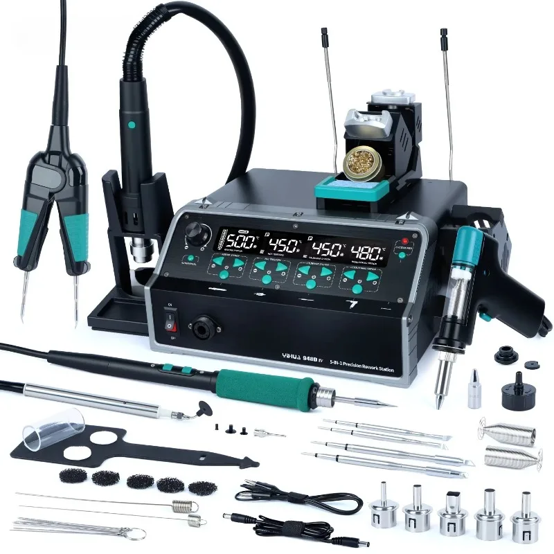 Сварочная станция YIHUA 948D-IV 5IN1, оловянная присоска с паяльником 245, паяльник с горячим воздухом, IC Pick Pen, устройство для крепления телефона
Сварочная станция YIHUA 948D-IV 5IN1, оловянная присоска с паяльником 245, паяльник с горячим воздухом, IC Pick Pen, устройство для крепления телефона