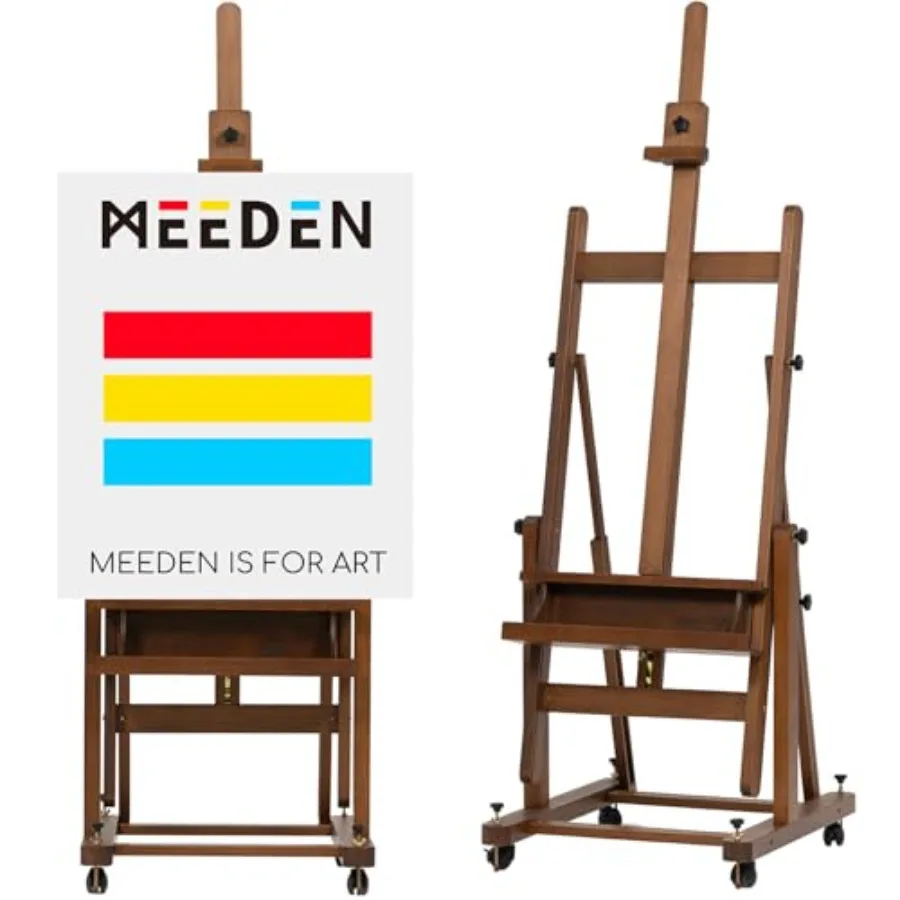 Enlarged Heavy-Duty H-Frame Easel for studio use, solid beech wood, walnut color, 4 lockable wheels leveling bolts, holds canva
Enlarged Heavy-Duty H-Frame Easel for studio use, solid beech wood, walnut color, 4 lockable wheels leveling bolts, holds canva