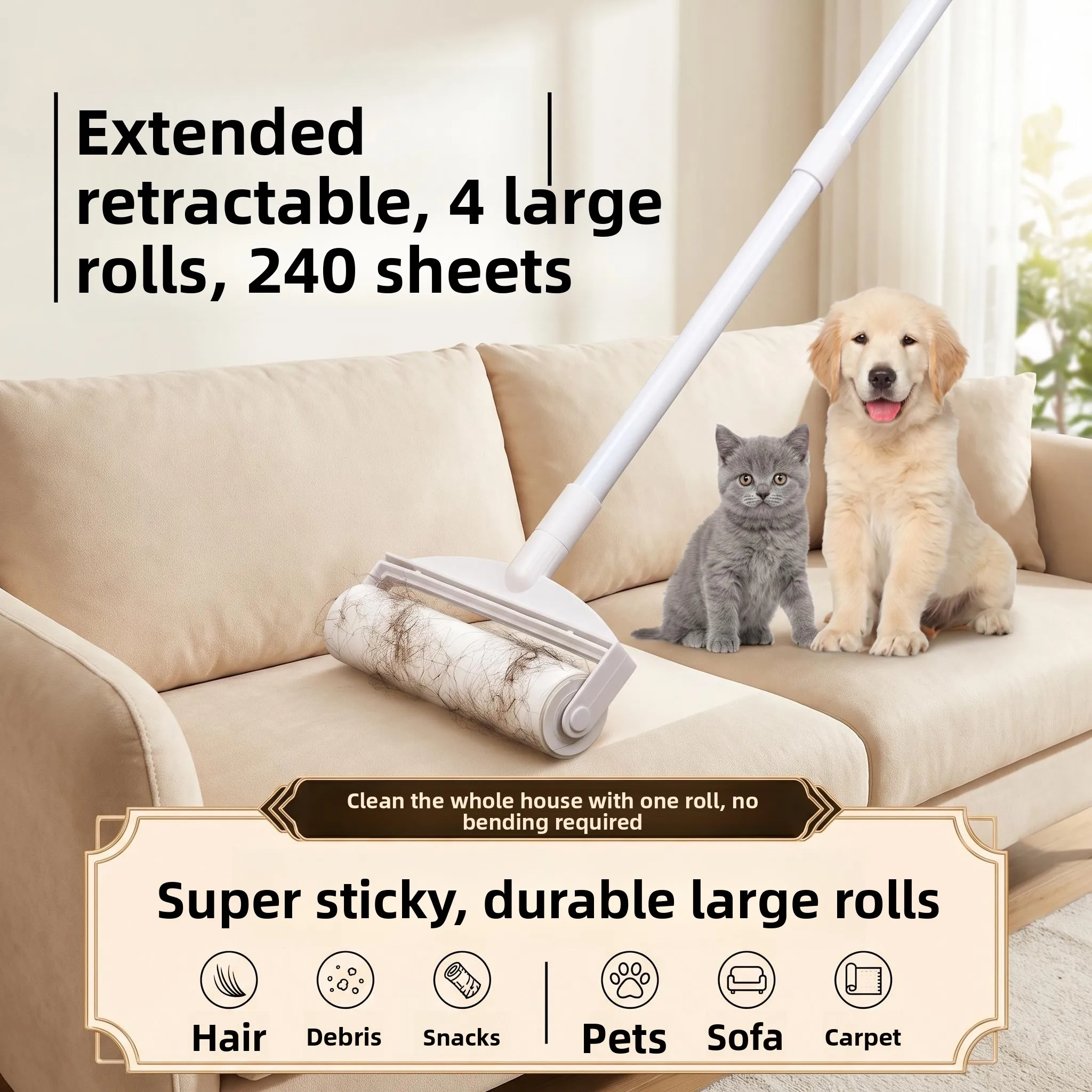 Long Handle Sticky Hair Remover Roller Extendable Rod for Bed And Floor Hair Dust Hair Cleaning Large Size Brush
Long Handle Sticky Hair Remover Roller Extendable Rod for Bed And Floor Hair Dust Hair Cleaning Large Size Brush