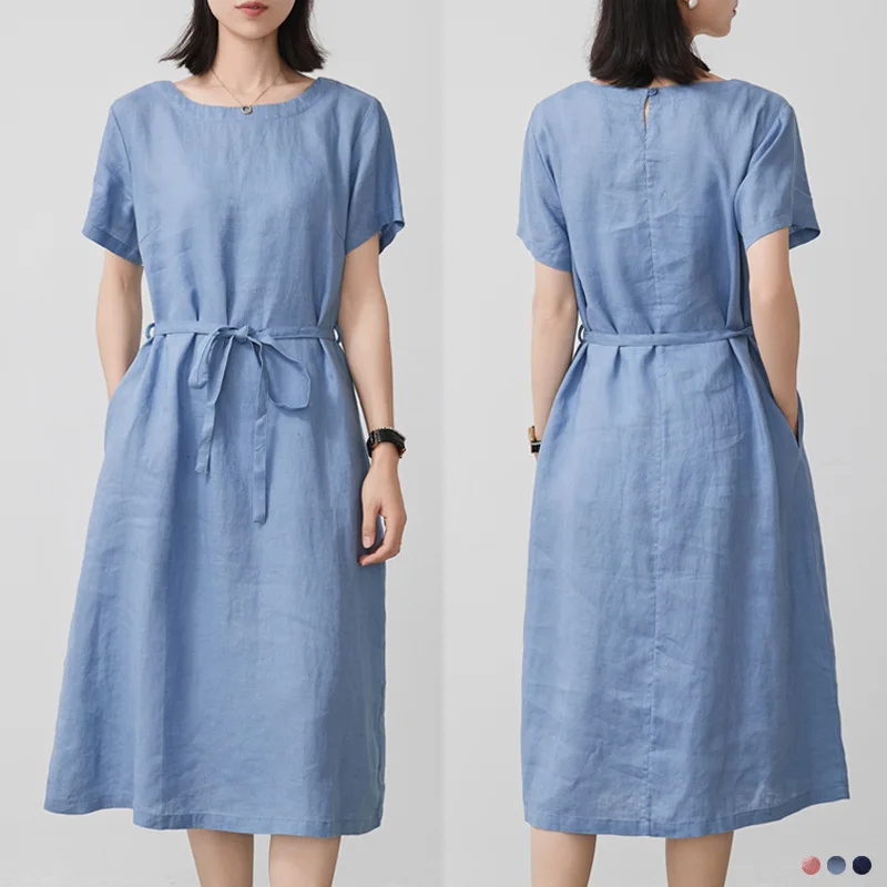 Dave&di Slimming Dress Linen Simple Artistic Commuting Short Sleeved Temperament Mid Length Skirt
Dave&di Slimming Dress Linen Simple Artistic Commuting Short Sleeved Temperament Mid Length Skirt