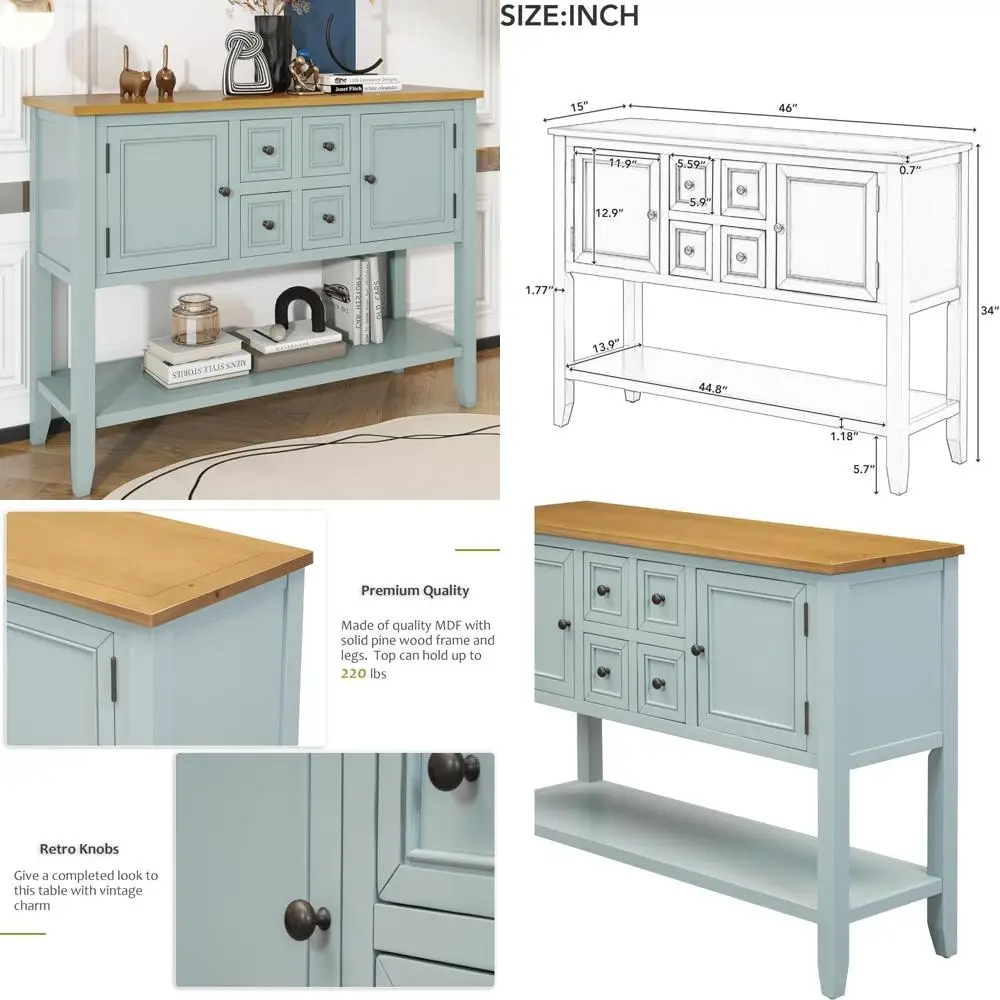 46-Inch Modern Farmhouse Style Wood Buffet Table with Drawers and Shelf for Entryway, Living Room, and Hallway
46-Inch Modern Farmhouse Style Wood Buffet Table with Drawers and Shelf for Entryway, Living Room, and Hallway