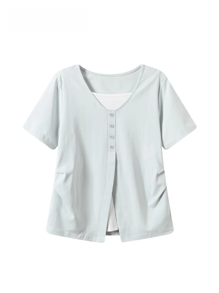 plus Size Short Sleeve T-Shirt Women Summer New Style Slimming Shoulder Top Trendy Splice Fake Two-Piece Casual Cotton Blend
plus Size Short Sleeve T-Shirt Women Summer New Style Slimming Shoulder Top Trendy Splice Fake Two-Piece Casual Cotton Blend