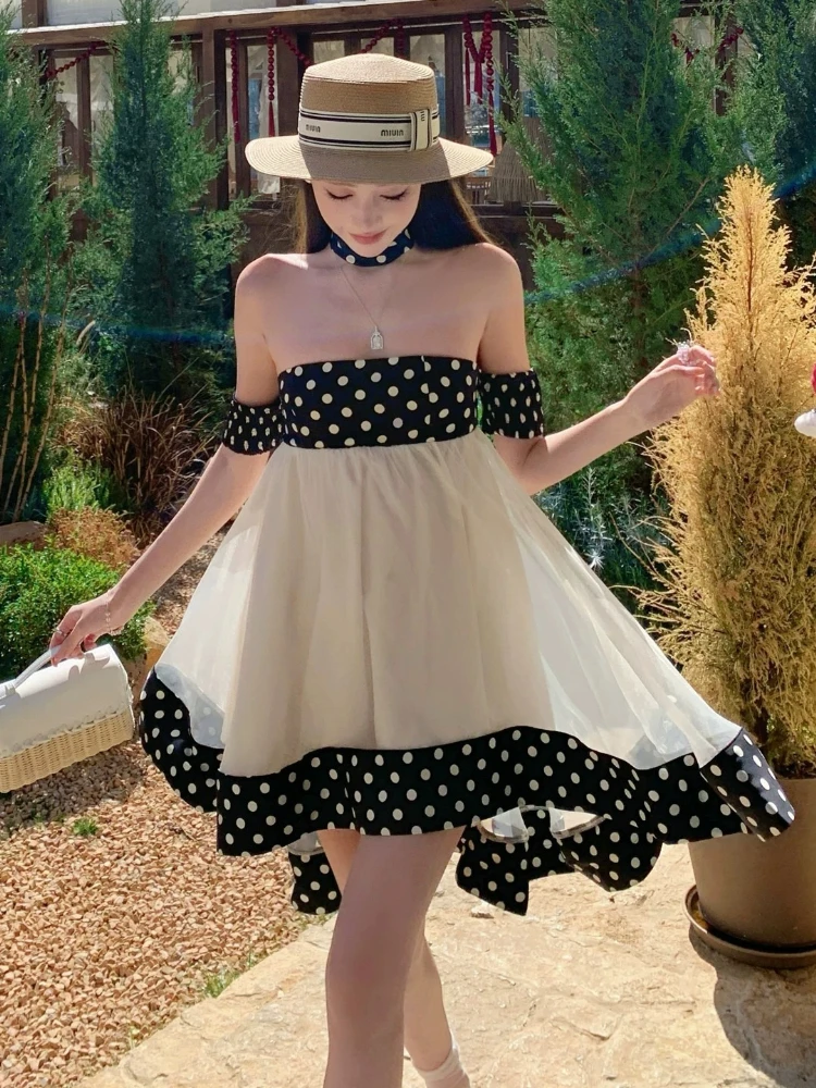 Dress Vacation Style Fairy Colorful Stunning Vintage Polka Dot Strapless Women Summer Pure Sweet Charming Mesh Short Skirt
Dress Vacation Style Fairy Colorful Stunning Vintage Polka Dot Strapless Women Summer Pure Sweet Charming Mesh Short Skirt