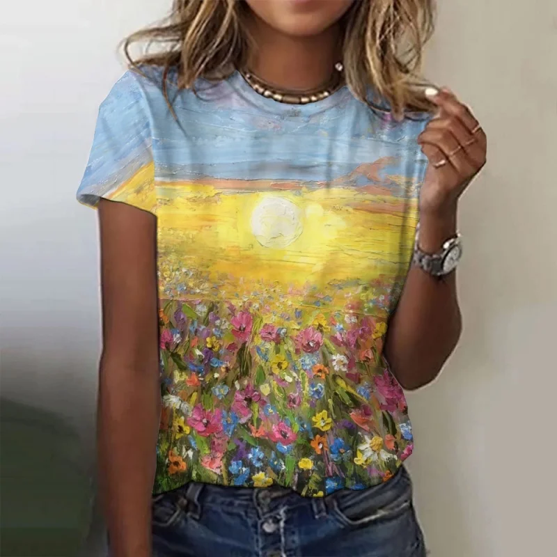 Trees Flowers Pattern T Shirt For Women Ocean Sun 3D Printed Short Sleeves Tees Summer Casual Loose T-Shirts Street O-Neck Tops
Trees Flowers Pattern T Shirt For Women Ocean Sun 3D Printed Short Sleeves Tees Summer Casual Loose T-Shirts Street O-Neck Tops