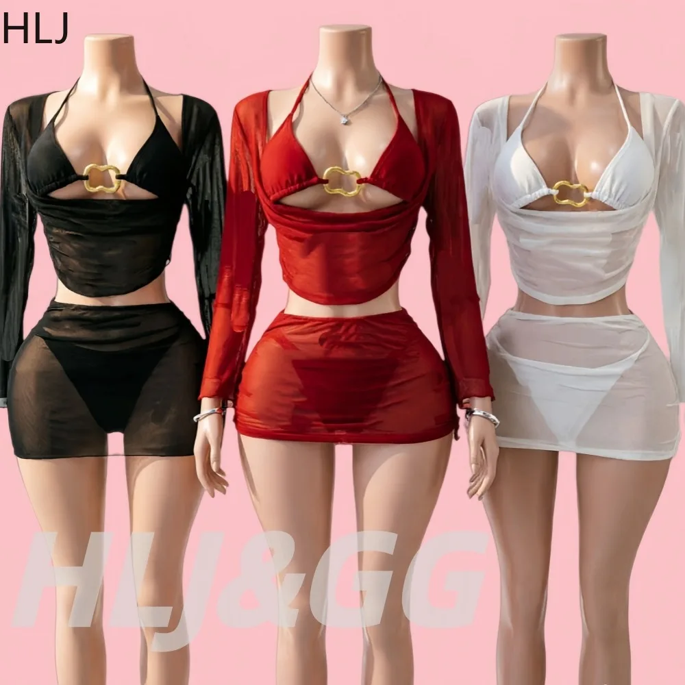 HLJ Women 3PCS Mesh See Through Patchwork Bikini Cover Up Set Halter Bra + Long Sleeve Top + Mini Skirt Summer Beach Clubwear
HLJ Women 3PCS Mesh See Through Patchwork Bikini Cover Up Set Halter Bra + Long Sleeve Top + Mini Skirt Summer Beach Clubwear