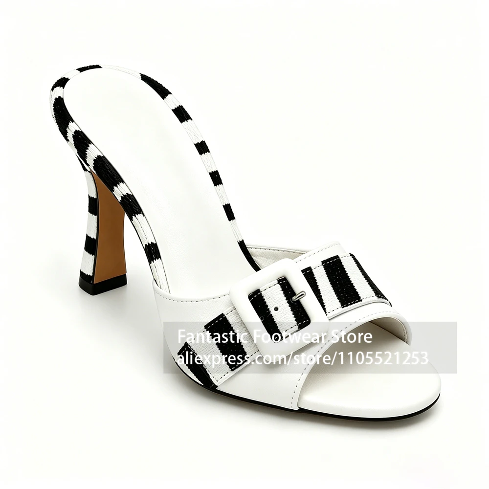 Zebra Faux Horsehair Buckle Mules Black and White Ponyhair Slippers Designer Vintage Style Round Peep Toe Summer Shoes for Women
Zebra Faux Horsehair Buckle Mules Black and White Ponyhair Slippers Designer Vintage Style Round Peep Toe Summer Shoes for Women