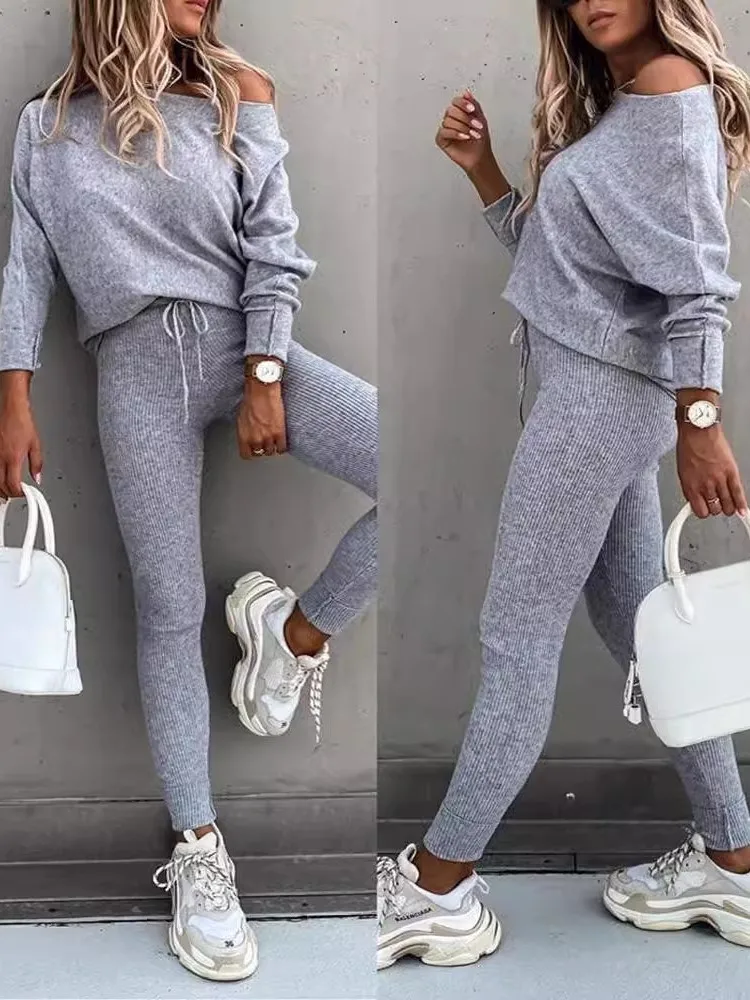 Lady Casual Solid Sets Outfits Fashion Sexy Diagonal Collar Off Shoulder Top+High Waist Slim Long Pants Two Pieces Set For Woman
Lady Casual Solid Sets Outfits Fashion Sexy Diagonal Collar Off Shoulder Top+High Waist Slim Long Pants Two Pieces Set For Woman