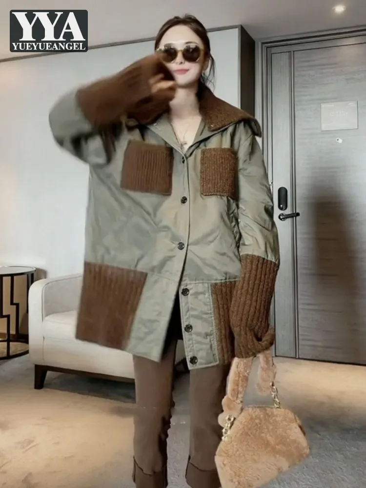 Fashion Winter Womens Parkas Patchwork Knitted Long Sleeves Thick Warm Cargo Coat Female Loose Fit High Street Casual Overcoat
Fashion Winter Womens Parkas Patchwork Knitted Long Sleeves Thick Warm Cargo Coat Female Loose Fit High Street Casual Overcoat