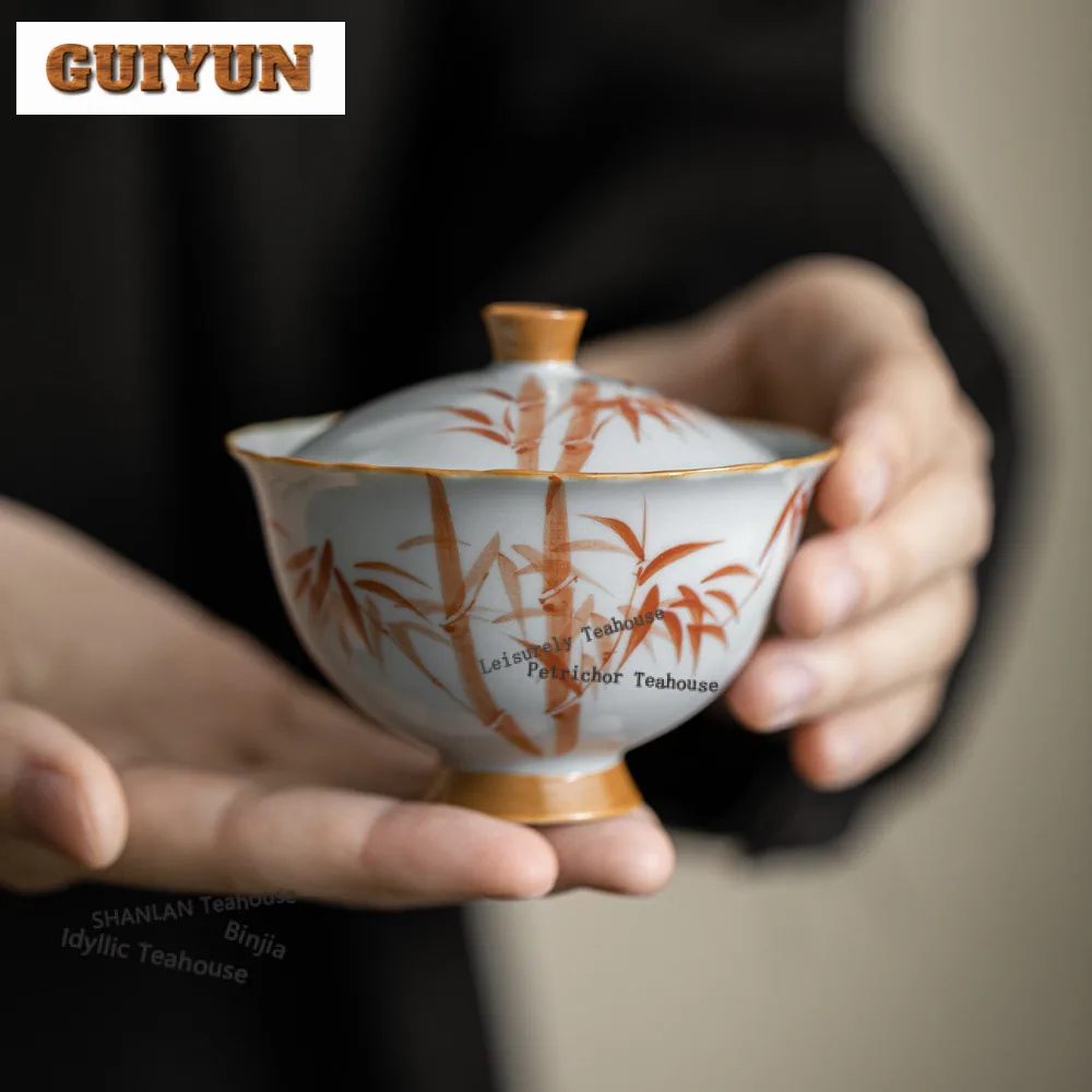 120ml Hand-painted Red Bamboo Gaiwan Antique Cup Saucer Tea Tureen Tea Bowl With Lid Kit Tea Making Cover Bowl Cha Collection
120ml Hand-painted Red Bamboo Gaiwan Antique Cup Saucer Tea Tureen Tea Bowl With Lid Kit Tea Making Cover Bowl Cha Collection
