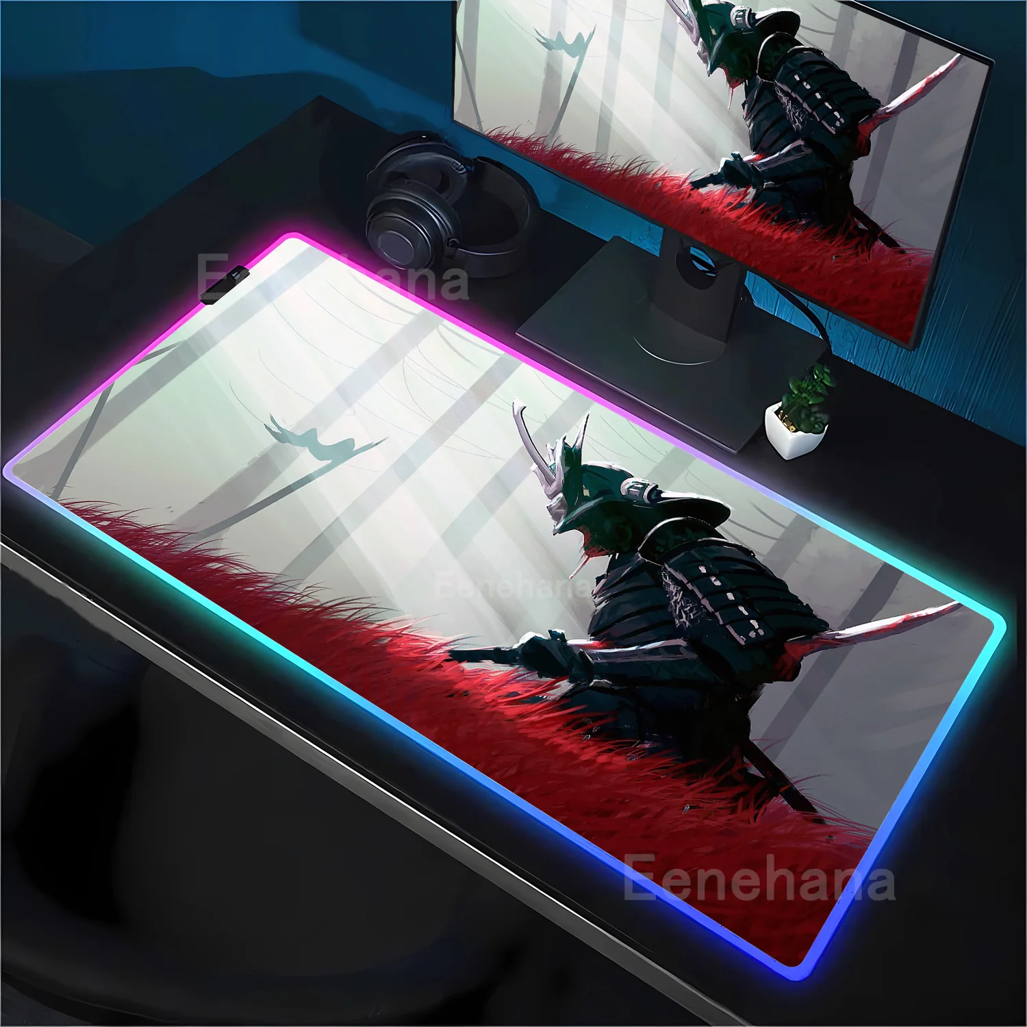 RGB Mousepad Samurai Warrior Gamer Computer office Keyboard Gaming HD Printing LED Mouse pad Laptop overlock backlight Desk Mat