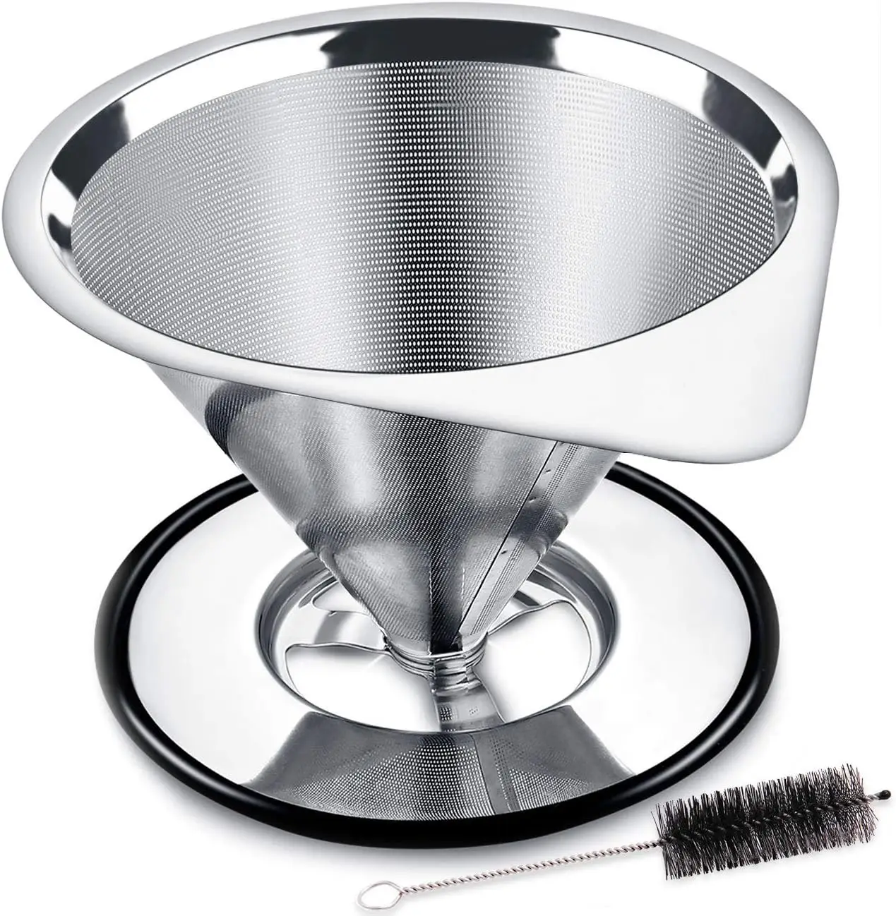 Pour Over Coffee Dripper Stainless Steel Filter Reusable 1-2 Cup with Non-slip Stand & Brush
Pour Over Coffee Dripper Stainless Steel Filter Reusable 1-2 Cup with Non-slip Stand & Brush