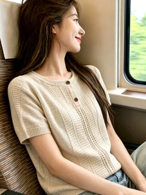 Fashionable Casual round Neck Hollow out Short Sleeve Knitted Top Women's Summer New Style Self-Preserving Simple Design
Fashionable Casual round Neck Hollow out Short Sleeve Knitted Top Women's Summer New Style Self-Preserving Simple Design