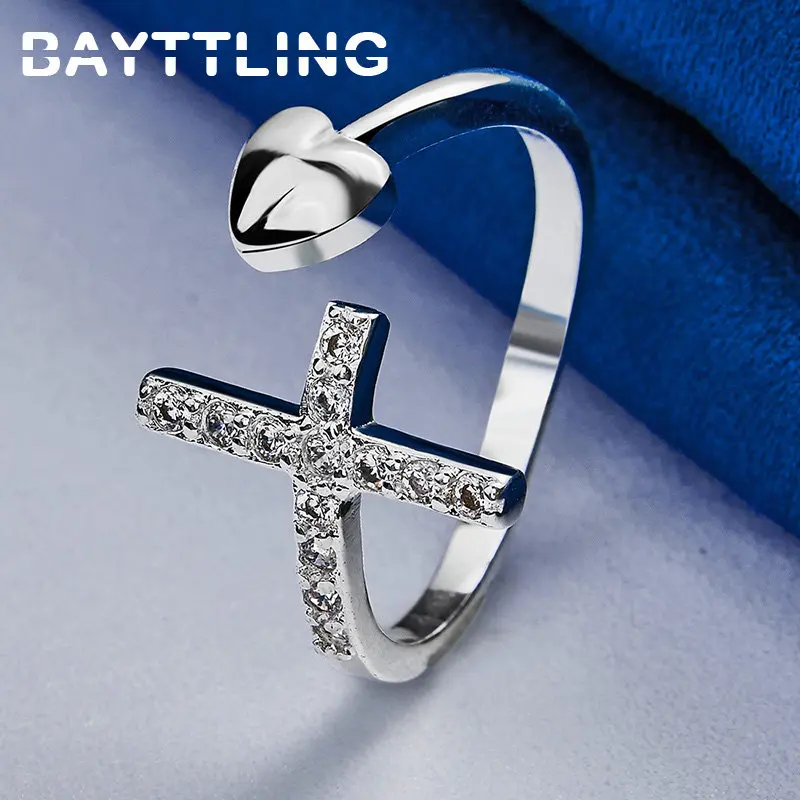 925 Sterling Silver Women's Ring Heart Opening Cross Zircon Ring For Fashion Temperament Gift Wedding Party Jewelry
925 Sterling Silver Women's Ring Heart Opening Cross Zircon Ring For Fashion Temperament Gift Wedding Party Jewelry