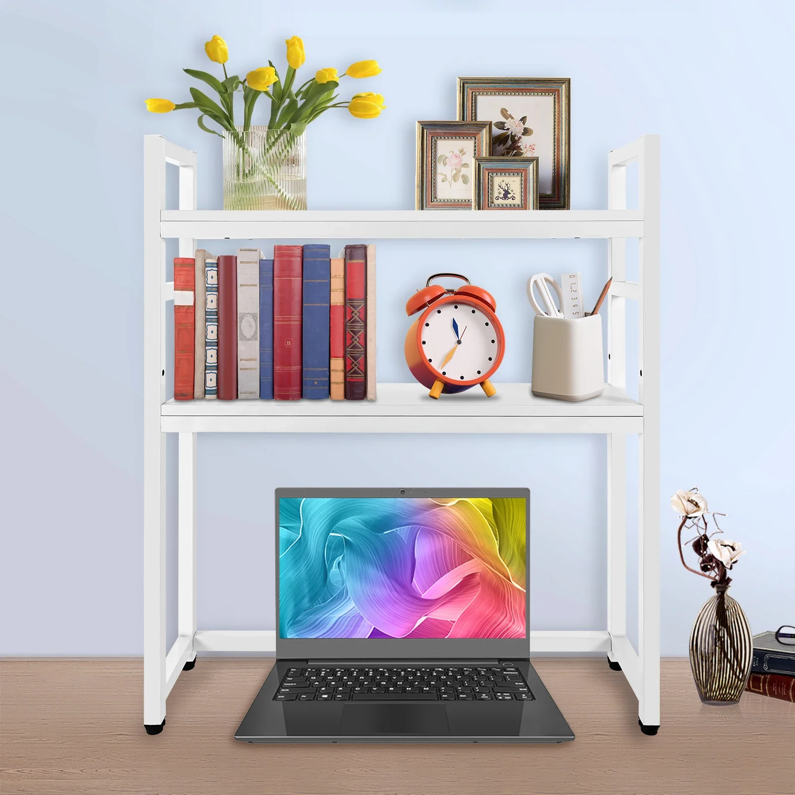 #White Desktop Bookcase 2-Tier Multipurpose Countertop Hutch Display Shelf Adjustable Wood Rack Organizer for Home Dorm Office
#White Desktop Bookcase 2-Tier Multipurpose Countertop Hutch Display Shelf Adjustable Wood Rack Organizer for Home Dorm Office