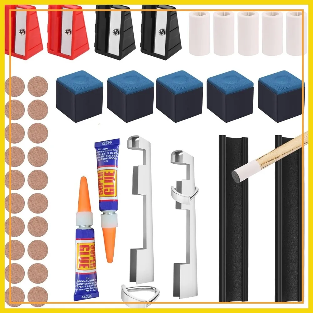 Billiard Cue Repair Kit 40pcs: Tip Clamps, Tips, Ferrules, Shapers, Chalk, Planers
Billiard Cue Repair Kit 40pcs: Tip Clamps, Tips, Ferrules, Shapers, Chalk, Planers