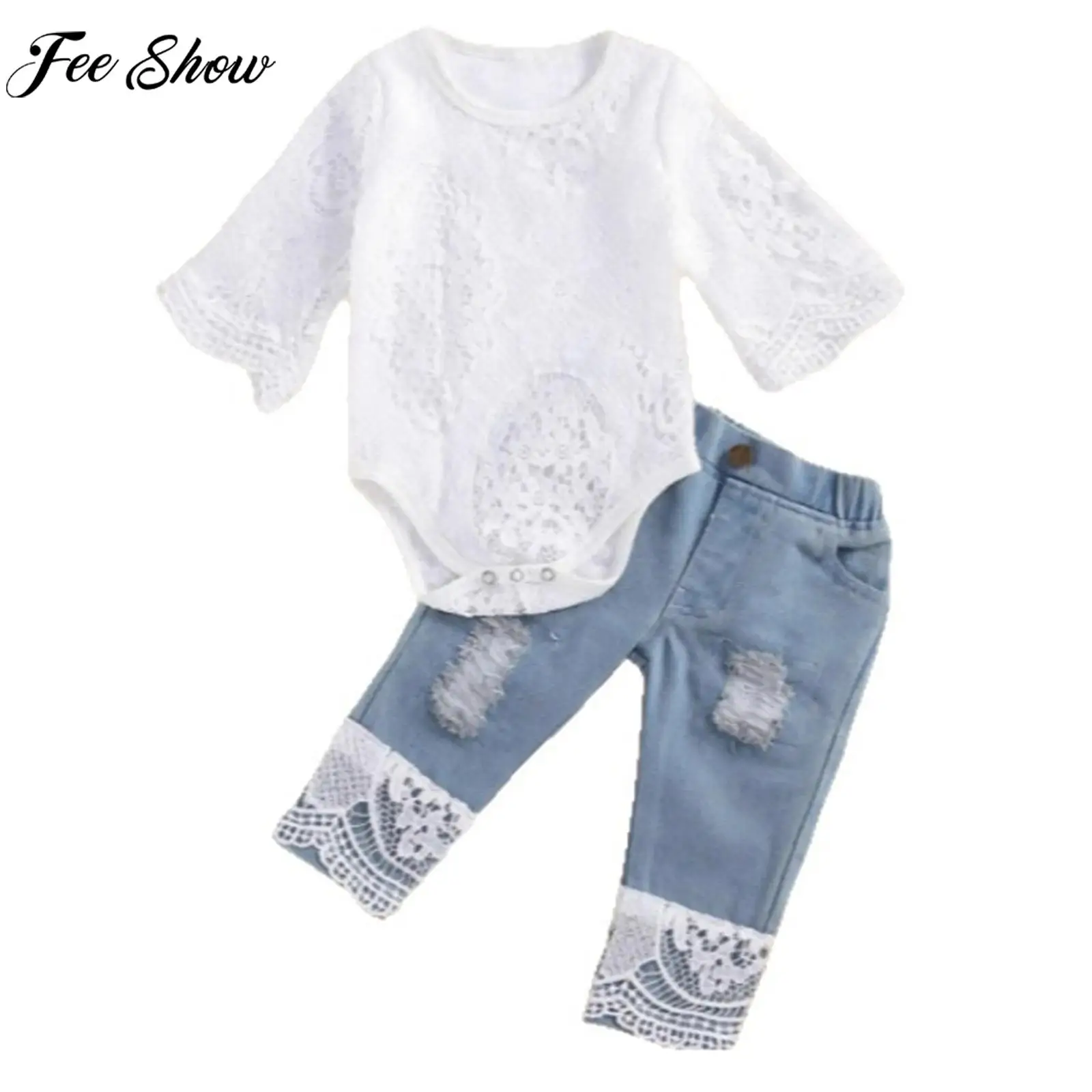 Baby Girls Long Sleeve Cute Lace Buttons Crotch Romper with Ripped Jeans Daily School Party Vacation Costume for Spring Autumn
Baby Girls Long Sleeve Cute Lace Buttons Crotch Romper with Ripped Jeans Daily School Party Vacation Costume for Spring Autumn