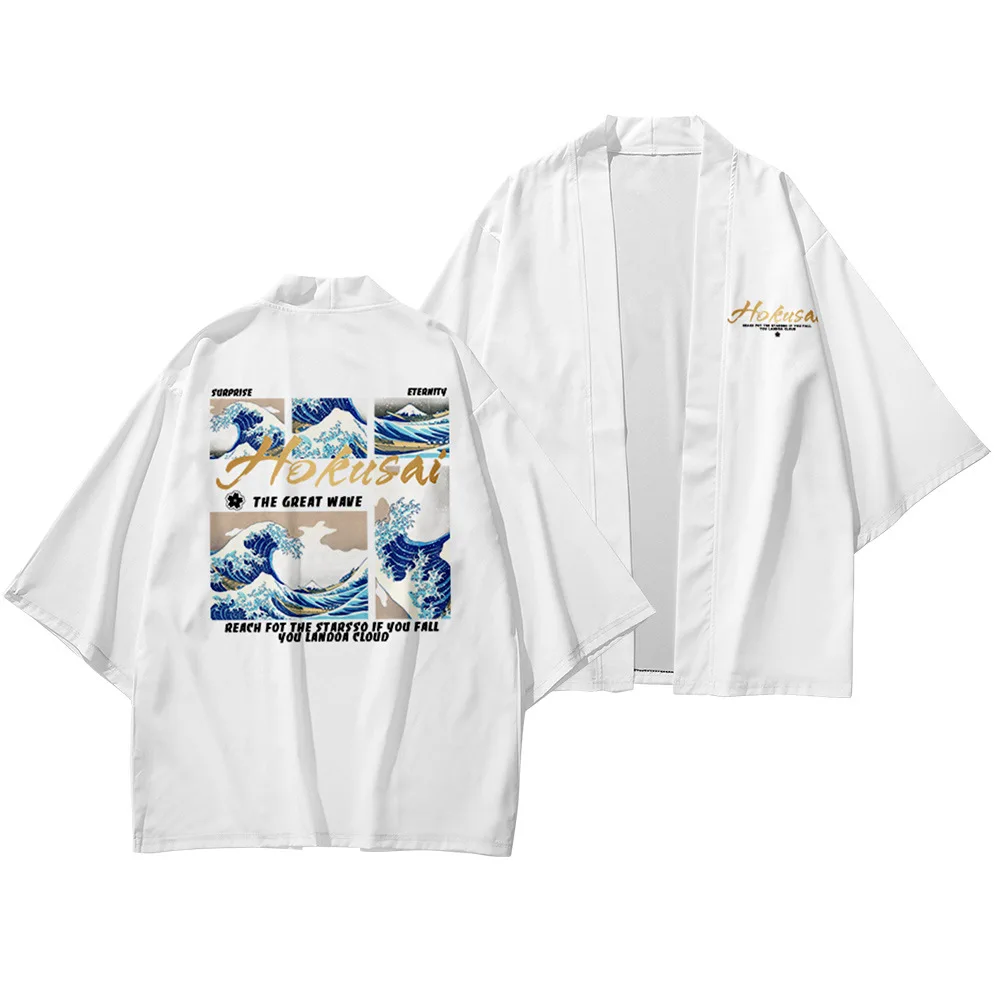 Модное японское белое кимоно Kanagawa с волнообразным принтом, пляжный женский кардиган, традиционная юката для мужчин, косплей, хаори, азиатская одежда
Модное японское белое кимоно Kanagawa с волнообразным принтом, пляжный женский кардиган, традиционная юката для мужчин, косплей, хаори, азиатская одежда