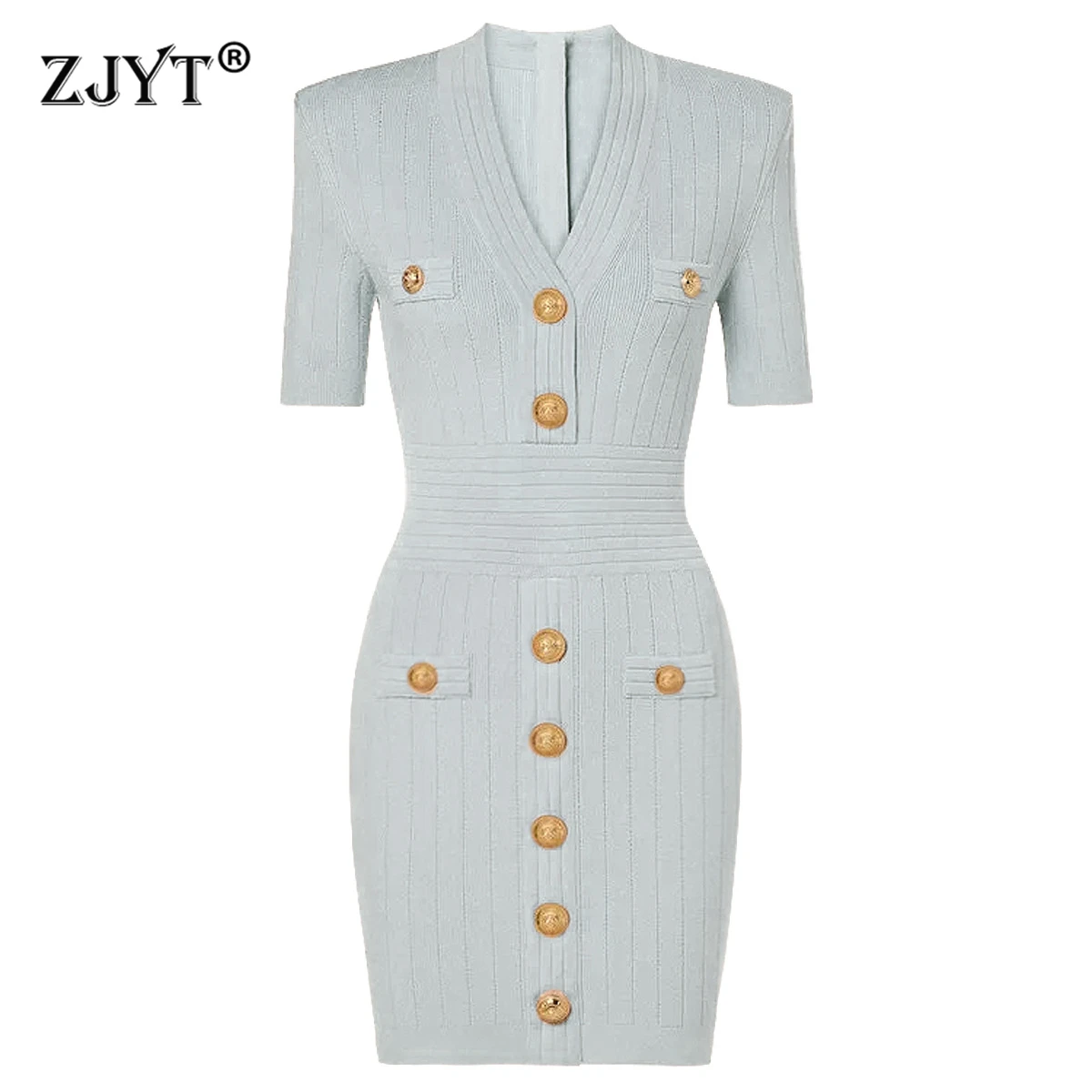 ZJYT Summer Fashion V Neck Buttons Knitted Sweater Dresses for Women Short Sleeve Slim Fit Bodycon Office Party Mini Dress Blue
ZJYT Summer Fashion V Neck Buttons Knitted Sweater Dresses for Women Short Sleeve Slim Fit Bodycon Office Party Mini Dress Blue