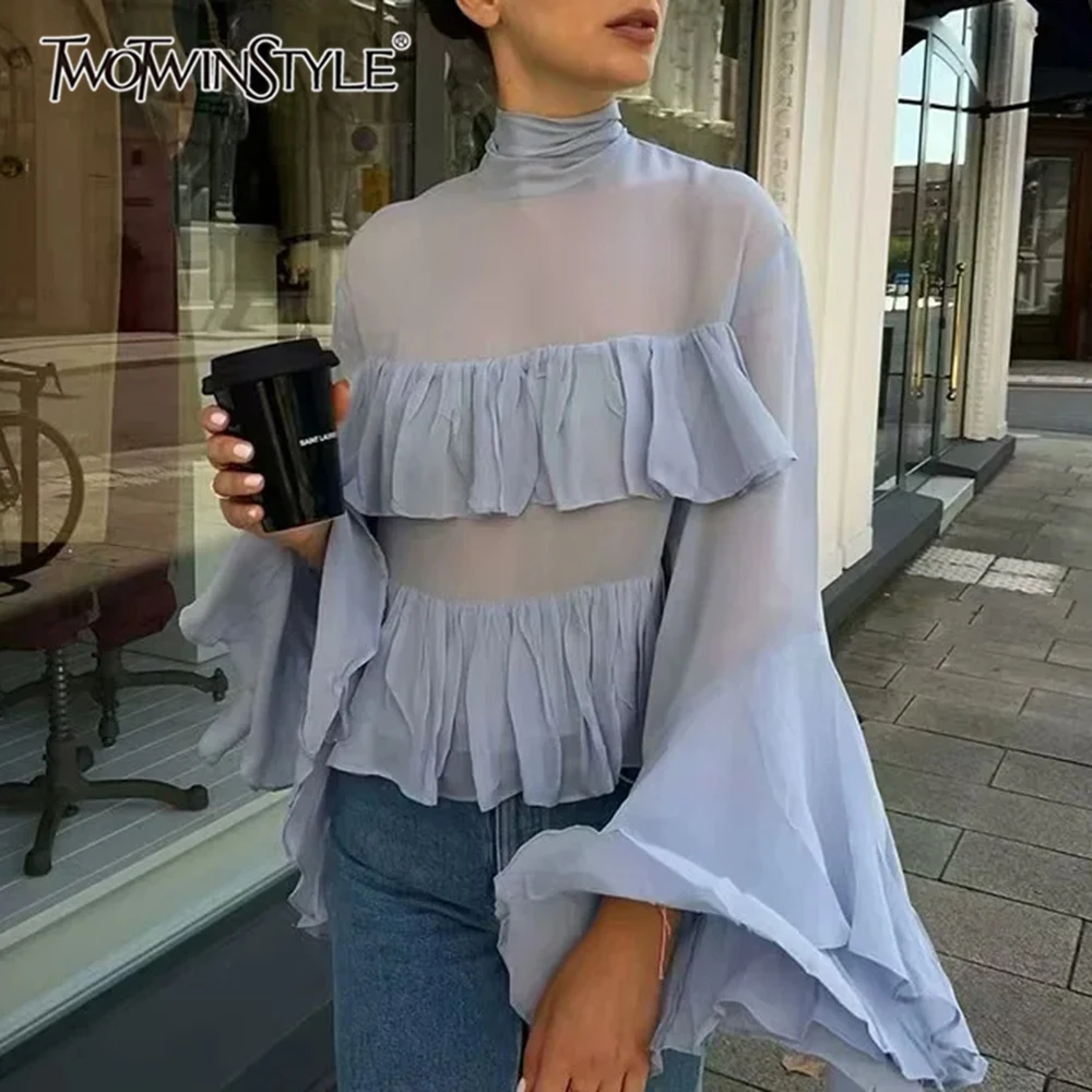 TWOTWINSTYLE Solid Spliced Ruffles Slimming Blouses for Women O Neck Long Sleeve High Waist Shirts Female Fashion
TWOTWINSTYLE Solid Spliced Ruffles Slimming Blouses for Women O Neck Long Sleeve High Waist Shirts Female Fashion