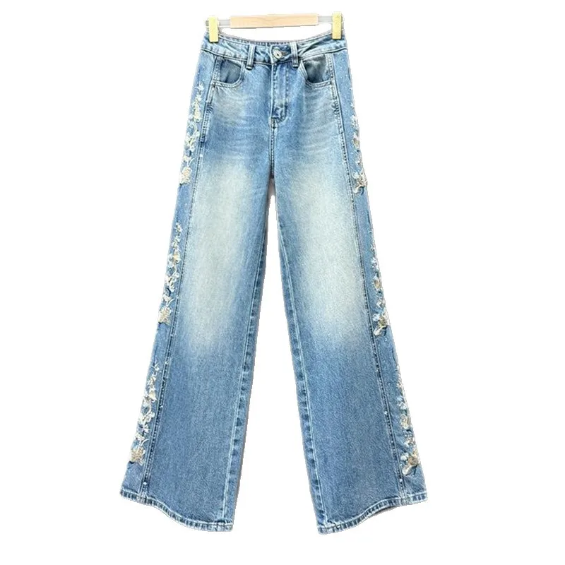 Embroidery Hot Diamond Denim Wide-leg Pants Women's 2026 Spring New High Waist and Thin Retro Old Extended Floor Pants Tide
Embroidery Hot Diamond Denim Wide-leg Pants Women's 2026 Spring New High Waist and Thin Retro Old Extended Floor Pants Tide