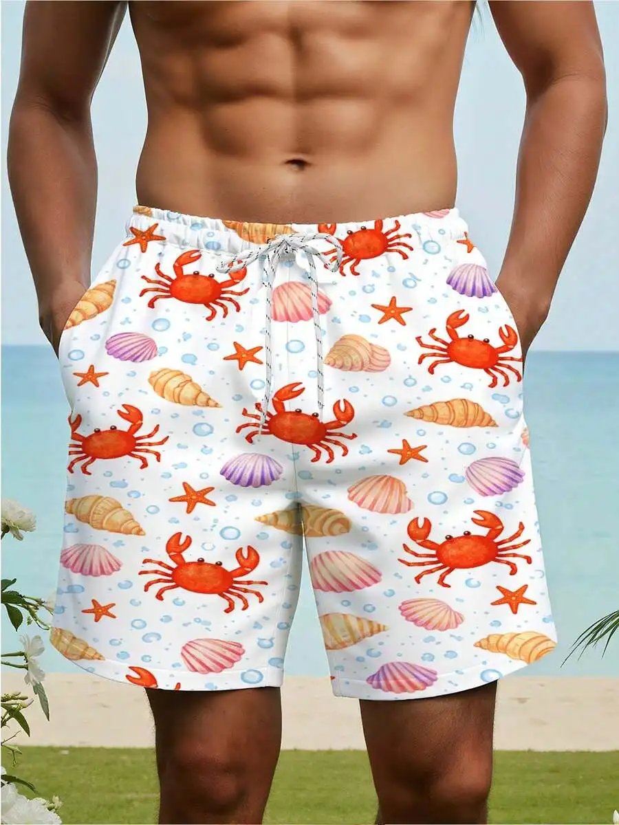 Men Casual Drawstring Waist Shorts With Seashell Crab Print
Men Casual Drawstring Waist Shorts With Seashell Crab Print