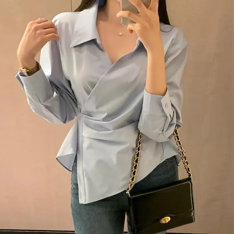 2025Spring Niche Design Sense Turn-down Collar Pleated Side Button Versatile Slimming Irregular Long Sleeve Shirtins
2025Spring Niche Design Sense Turn-down Collar Pleated Side Button Versatile Slimming Irregular Long Sleeve Shirtins