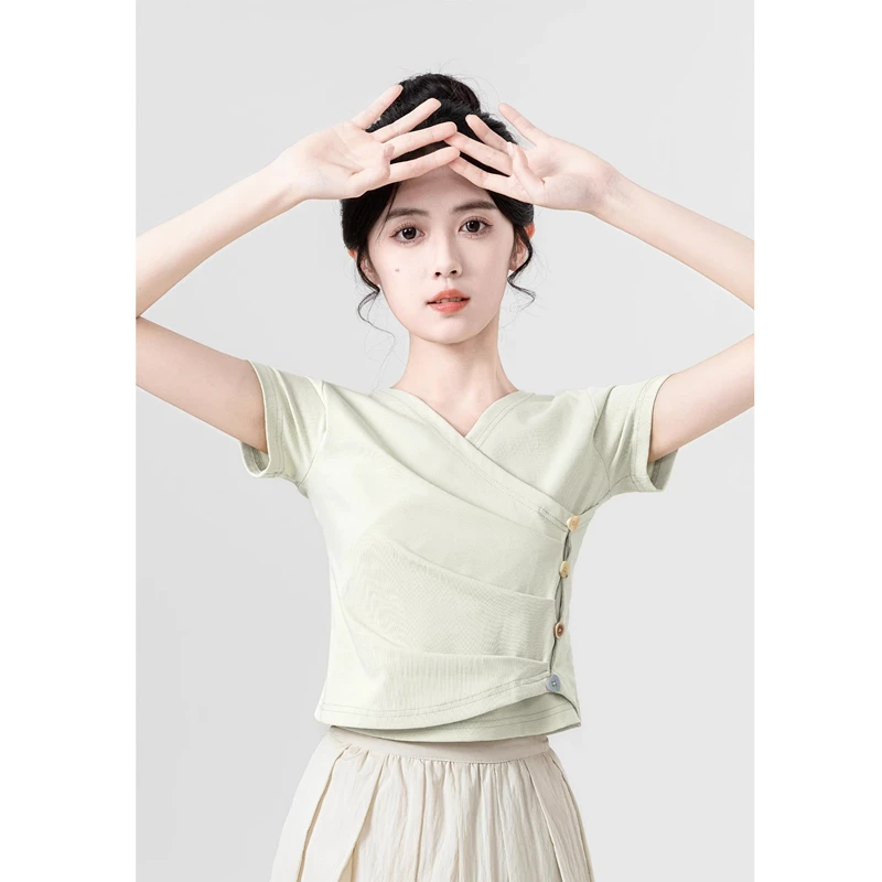 Summer Women's Short Sleeve T-Shirt Irregular V-Neck Slim Fit Korean Style Cotton Casual Top Fashionable Length Tee
Summer Women's Short Sleeve T-Shirt Irregular V-Neck Slim Fit Korean Style Cotton Casual Top Fashionable Length Tee
