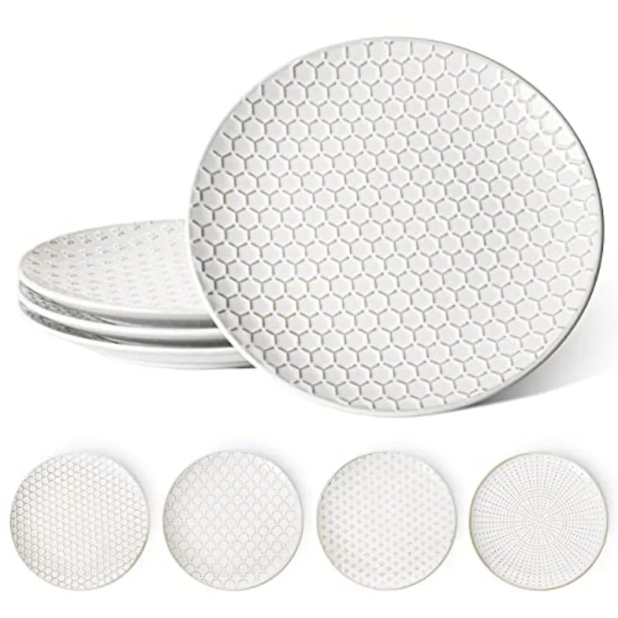 Ceramic Dinner Plates Set of 4 Large Embossed Plate Set for Kitchen Microwave and Dishwasher Safe Dinnerware Sets Modern White
Ceramic Dinner Plates Set of 4 Large Embossed Plate Set for Kitchen Microwave and Dishwasher Safe Dinnerware Sets Modern White