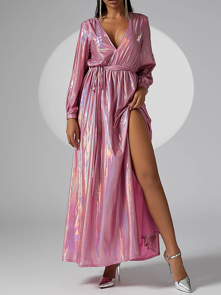 Casual Ladies Deep V Lace Up Solid Color Long Dress Simple Summer Split Loose Fit Women's Dress Fashion Pleated Commuting Dress
Casual Ladies Deep V Lace Up Solid Color Long Dress Simple Summer Split Loose Fit Women's Dress Fashion Pleated Commuting Dress