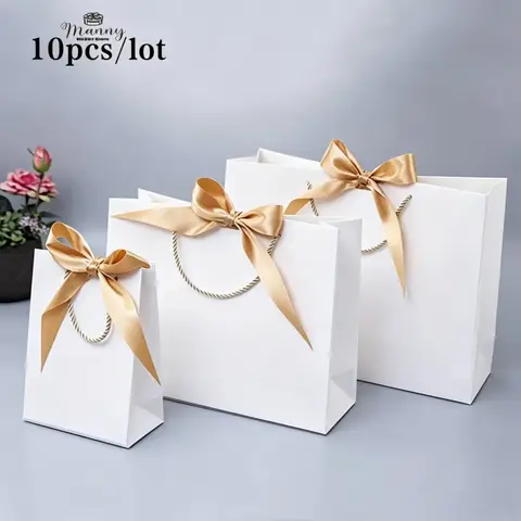 10pcs Gift Bag Paper Box With Ribbon Wedding Favors Baby Shower Valentines Birthday Party /Pajamas Clothes Wig Jewelry Packaging
